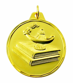 1-1/2 INCH LAMP AND BOOKS MEDAL, MULTIPLE COLORS
