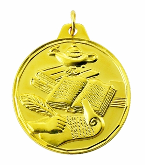 1-1/2 Inch Customizable Learning Lamp Medal in Gold, Silver, or Bronze