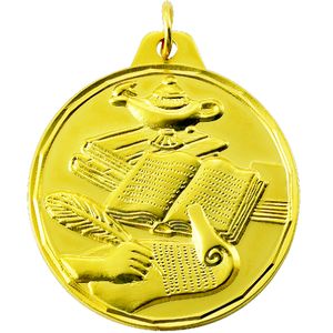 1-1/2 Inch Customizable Learning Lamp Medal in Gold, Silver, or Bronze
