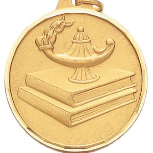 1-1/2 Inch Die-Struck Learning Lamp Medal in Gold, Silver, or Bronze