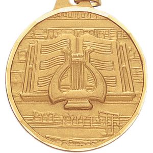 1-1/2 Inch Die-Struck Musical Lyre Themed Medal in Gold or Silver