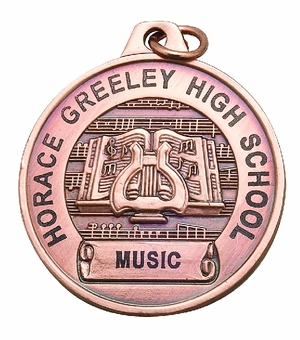 1-1/2 Inch in Diameter Die-Struck Musical Lyre Bronze Medal with Imprint Options