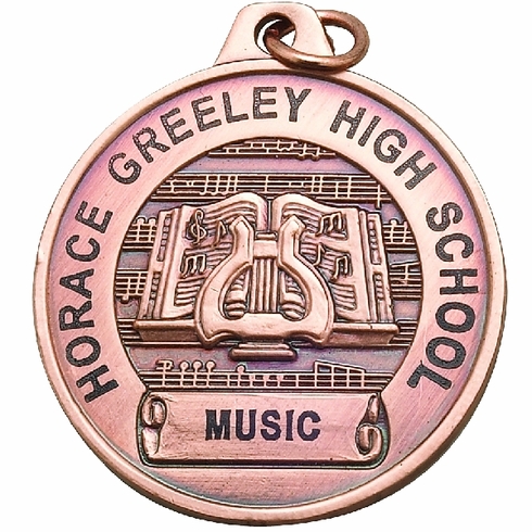 1-1/2 Inch in Diameter Die-Struck Musical Lyre Bronze Medal with Imprint Options