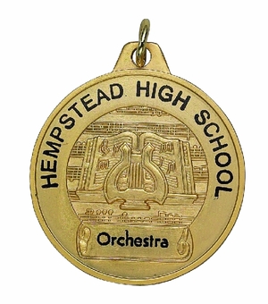 1-1/2 Inch in Diameter Die-Struck Musical Lyre Gold Medal with Imprint Options