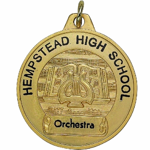 1-1/2 Inch in Diameter Die-Struck Musical Lyre Gold Medal with Imprint Options