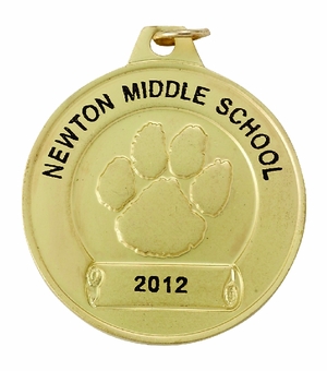 1-1/2 Inch in Diameter Customizable Paw-Print Gold Medal