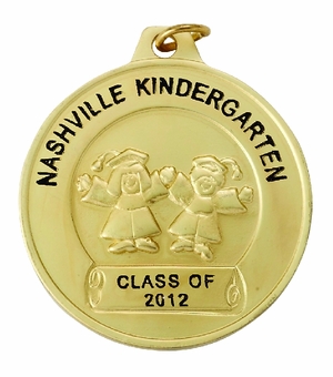 1-1/2 Inch in Diameter Customizable Pre-School Graduation Medal in Gold