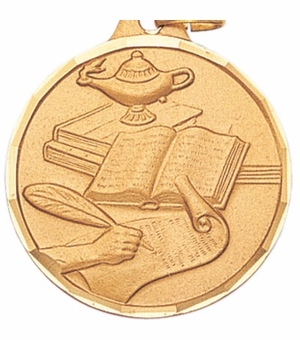 1-1/2 Inch Die-Struck Learning Lamp Medal in Gold, Silver, or Bronze