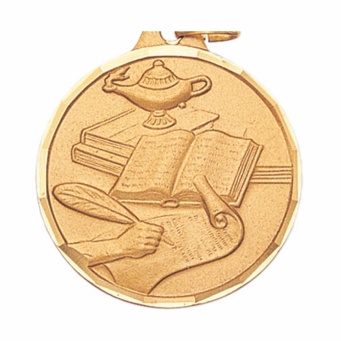1-1/2 Inch Die-Struck Learning Lamp Medal in Gold, Silver, or Bronze