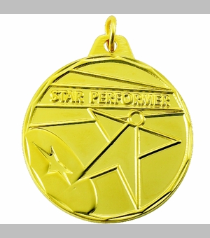 1-1/2 Inch Customizable Star Performer Medal in Gold, Silver, or Bronze