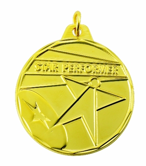 1-1/2 Inch Customizable Star Performer Medal in Gold, Silver, or Bronze