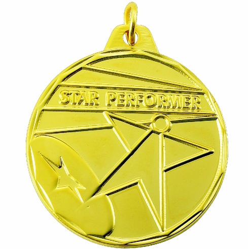 1-1/2 Inch Customizable Star Performer Medal in Gold, Silver, or Bronze