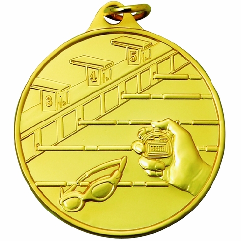 1-1/2 Inch Swimming Themed Sports Medal in Gold, Silver, or Bronze with Customizable Back