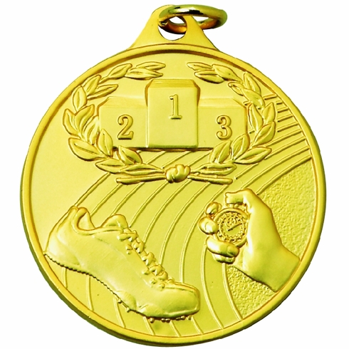 1-1/2 Inch Track Themed Sports Medal in Gold, Silver, or Bronze with Customizable Back