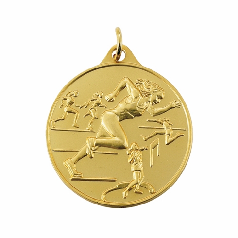 1-1/2 Inch Womens Track and Field Medal in Gold, Silver, or Bronze with Customizable Back