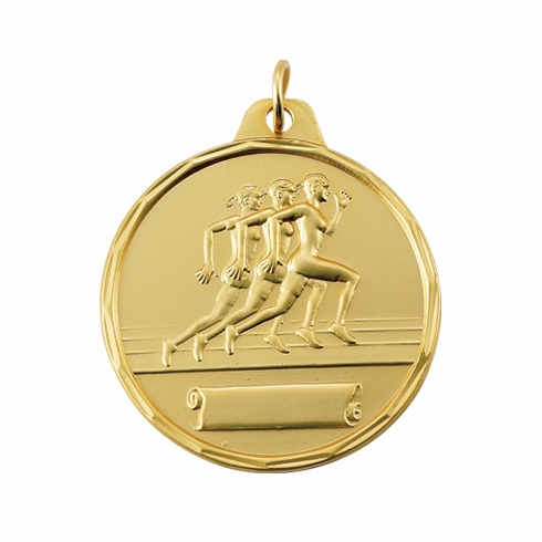 1-1/2 Inch Womens Track Themed Medal in Gold, Silver, or Bronze with Customizable Back