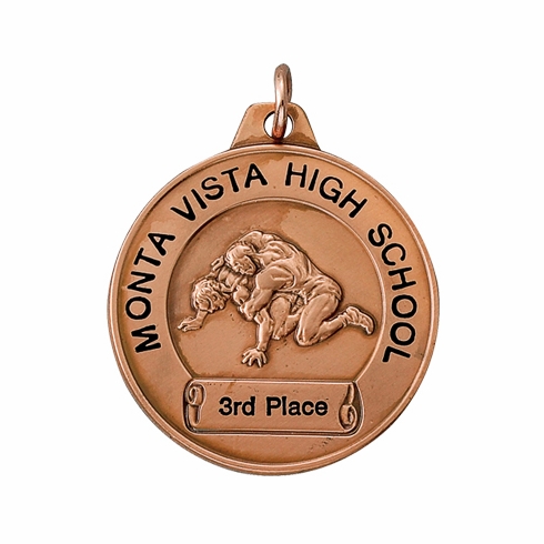 1-1/2 Inch in Diameter Wrestling Medal in Bronze