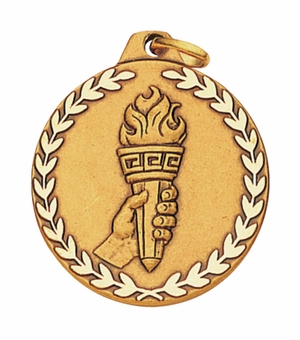 1-1/4 Inch Die-Struck Achievement Torch Themed Medal in Gold, Silver, or Bronze