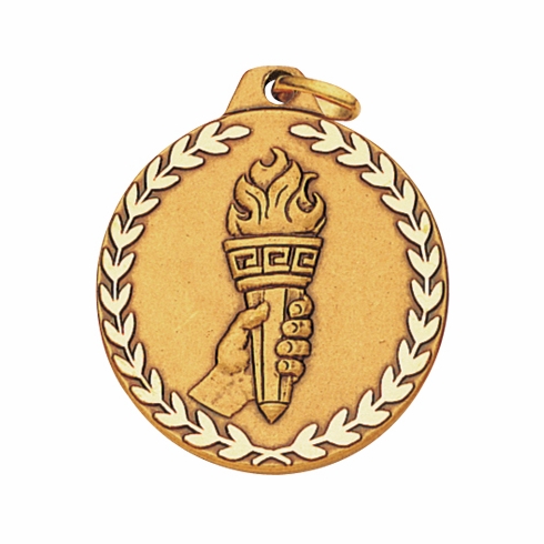 1-1/4 Inch Die-Struck Achievement Torch Themed Medal in Gold, Silver, or Bronze