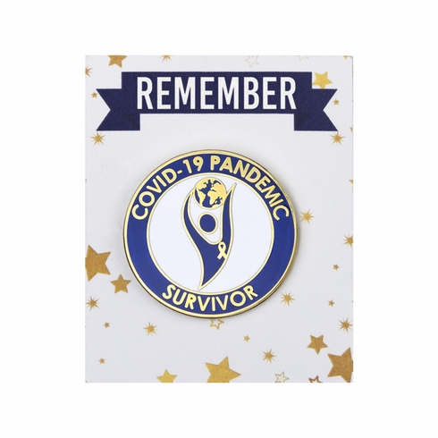 1-1/4 INCH GLOBAL FIGURE COVID-19 PANDEMIC "SURVIVOR" LAPEL PIN
