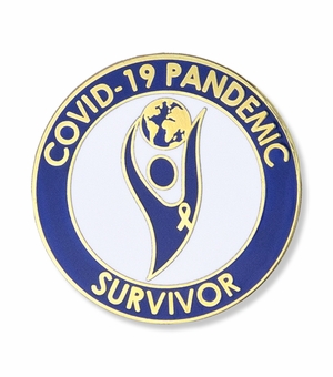 1-1/4 INCH GLOBAL FIGURE COVID-19 PANDEMIC "SURVIVOR" LAPEL PIN