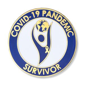 1-1/4 INCH GLOBAL FIGURE COVID-19 PANDEMIC "SURVIVOR" LAPEL PIN