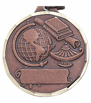 1-1/4 Inch Die-Struck Medal with Lamp of Learning Design in Bronze