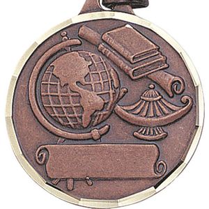 1-1/4 Inch Die-Struck Medal with Lamp of Learning Design in Bronze