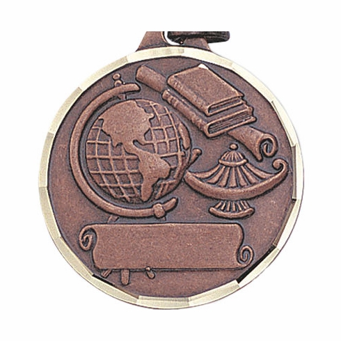 1-1/4 Inch Die-Struck Medal with Lamp of Learning Design in Bronze