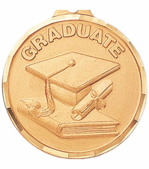 1-1/4 Inch Die-Struck Graduate Themed Medal in Gold, Silver, or Bronze