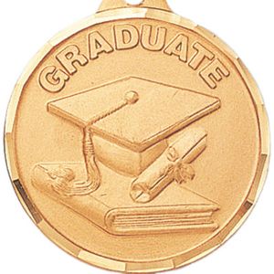 1-1/4 Inch Die-Struck Graduate Themed Medal in Gold, Silver, or Bronze