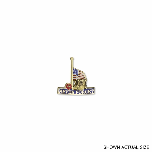 1-1/4 INCH HALF MAST AMERICAN FLAG "NEVER FORGET" WITH MILITARY BOOTS AND RED POPPY LAPEL PIN
