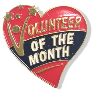 1-1/8 INCH HEIGHT VOLUNTEER OF THE MONTH HEART LEAPEL PIN