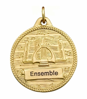 1-1/4 Inch in Diameter Die-Struck Musical Lyre Gold Medal with Imprint Options