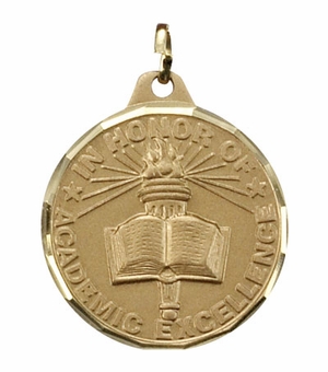 1-1/4 Inch Die-Struck Academic Excellence Themed Medal in Gold, Silver, or Bronze.