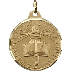 1-1/4 Inch Die-Struck Academic Excellence Themed Medal in Gold, Silver, or Bronze.