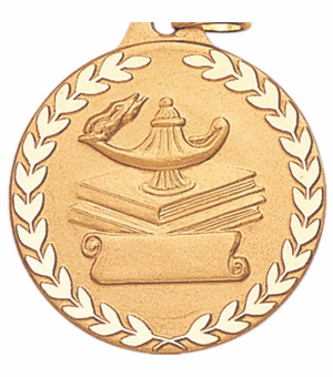 1-1/4 Inch Medal with Wreathed Lamp Design in Gold