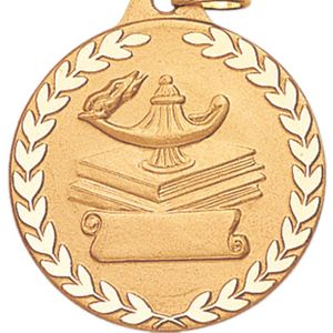 1-1/4 Inch Medal with Wreathed Lamp Design in Gold
