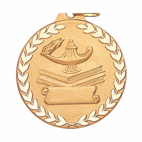 1-1/4 Inch Medal with Wreathed Lamp Design in Gold