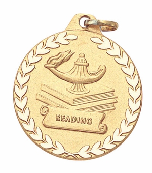 1-1/4 Inch Reading Themed Medal in Gold