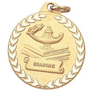 1-1/4 Inch Reading Themed Medal in Gold