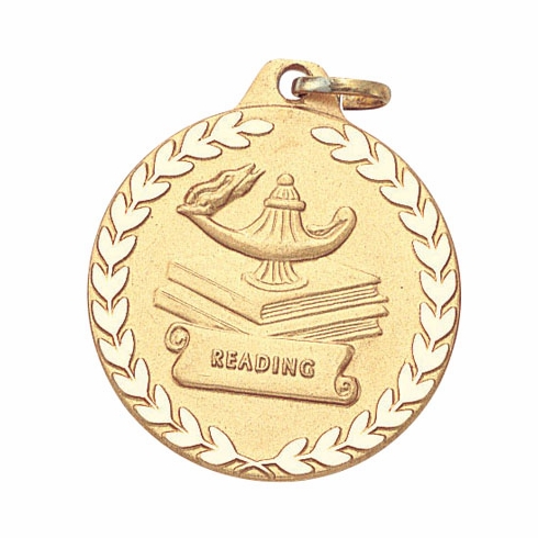 1-1/4 Inch Reading Themed Medal in Gold