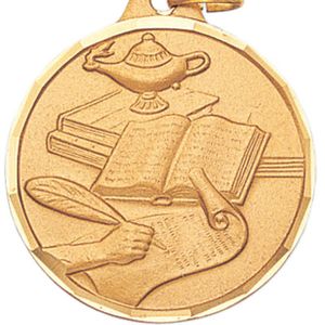1-1/4 Inch Die-Struck Lamp of Learning Themed Medal in Gold, Silver, or Bronze