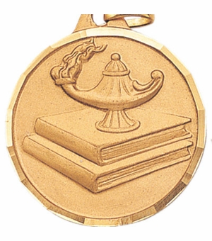 1-1/4 Inch Die-Struck Lamp of Learning Themed Medal in Gold, Silver, or Bronze