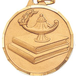 1-1/4 Inch Die-Struck Lamp of Learning Themed Medal in Gold, Silver, or Bronze