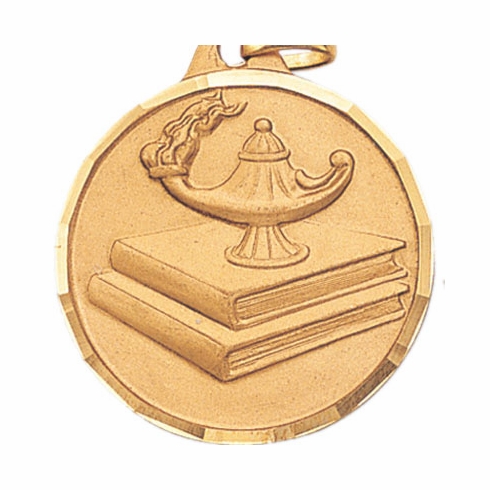 1-1/4 Inch Die-Struck Lamp of Learning Themed Medal in Gold, Silver, or Bronze