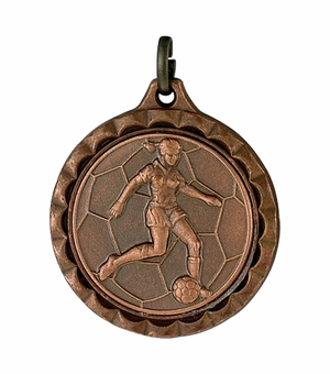 1 1/4 INCH MEDAL FRAME, SOCCER FEMALE 1 INCH MEDALLION - MULTIPLE COLORS