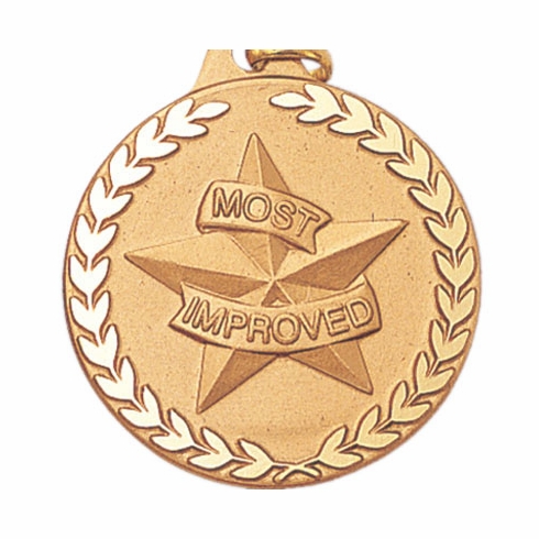 1-1/4 Inch Most Improved Medal in Gold