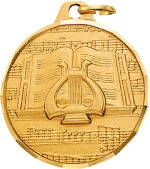 1-1/4 Inch Lyre Themed Music Medal in Gold, Silver, or Bronze
