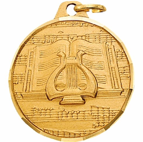 1-1/4 Inch Lyre Themed Music Medal in Gold, Silver, or Bronze